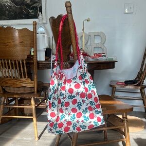 39-Floral Tote Bag with Red and Green Accents